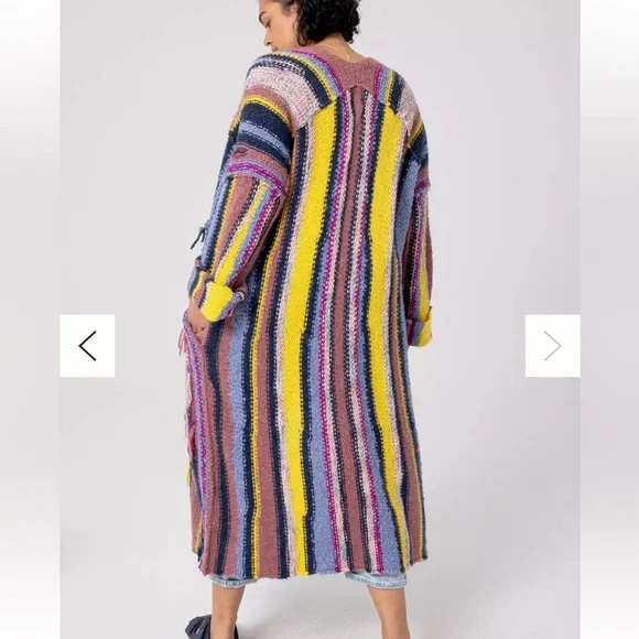 Anthropologie Multicolor Striped Cardigan Boho Chic Chunky Knit Bohemian Layer - Picture 8 of 14